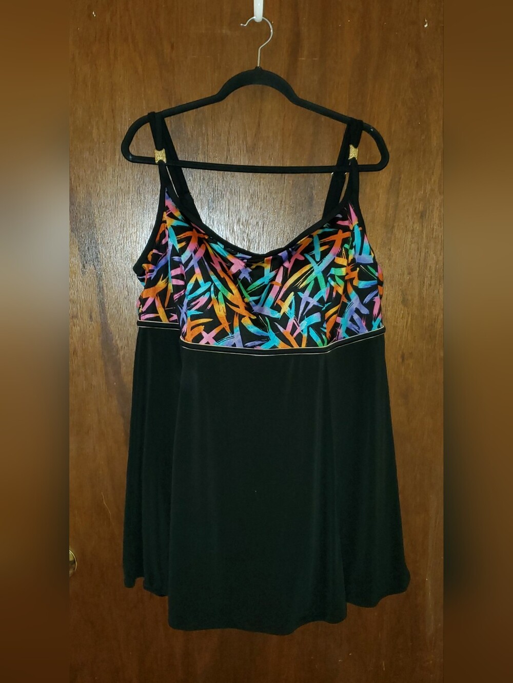 Longitude Black Multicolor Abstract Swimdress Swimsuit Sz 24W